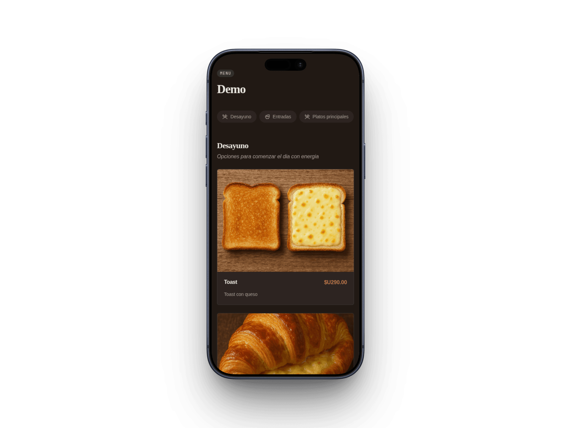 Pantalla de La Nueva Carta Digital mostrando la carta digital de un restaurante con código QR para que los clientes escaneen desde la mesa.
